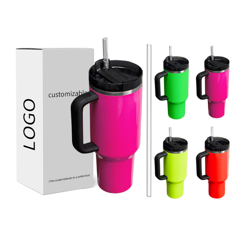40 oz Stainless Steel Insulated Tumbler with Handle and Straw Customizable Logo Reusable Water Bottle Coffee Mug for Travel
