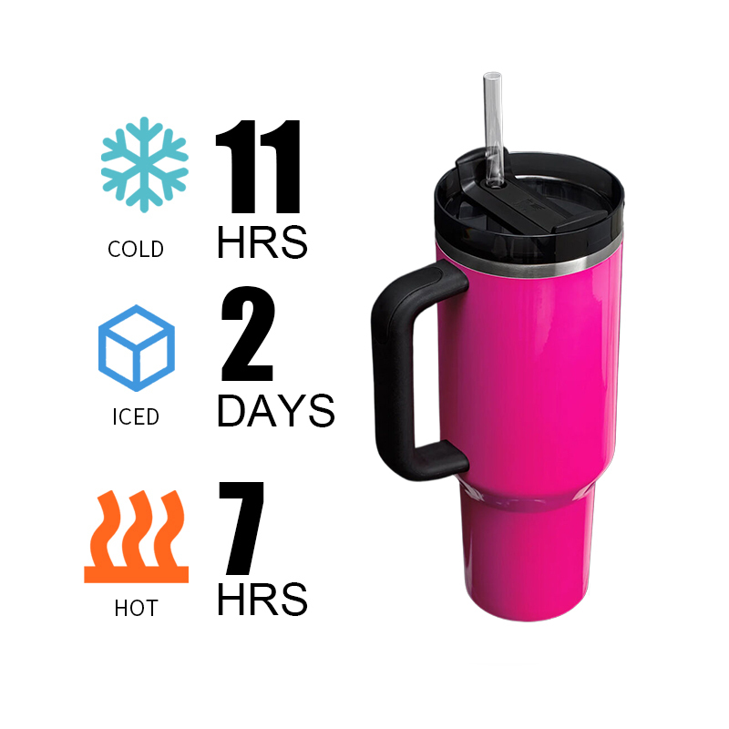 40 oz Stainless Steel Insulated Tumbler with Handle and Straw Customizable Logo Reusable Water Bottle Coffee Mug for Travel