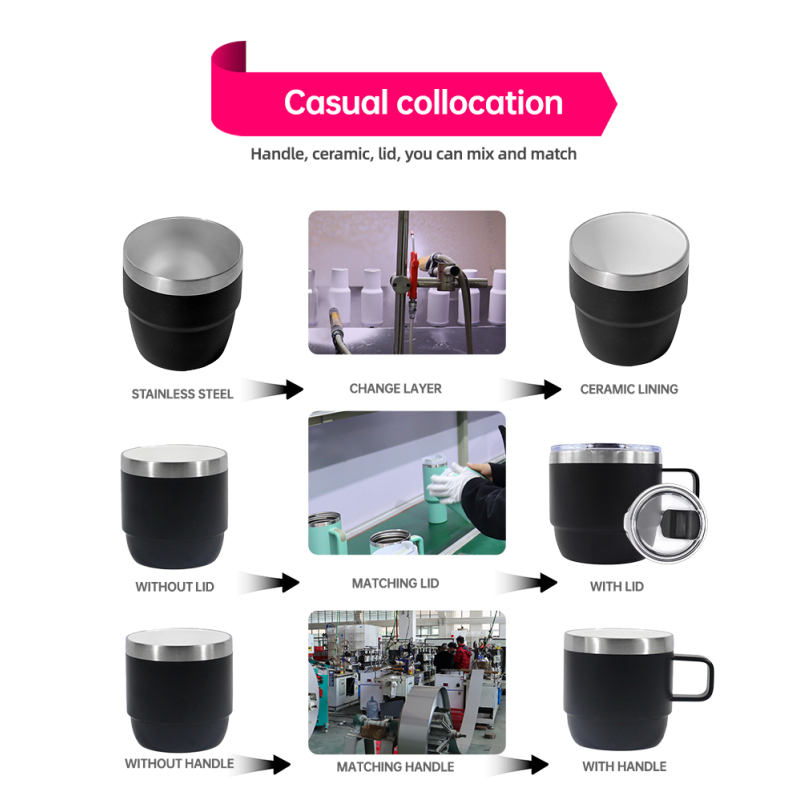YEDI 2025 Tasses empilables en acier inoxydable, isolées sous vide, avec doublure en céramique, 4 g, 6 g, 10 g, vente en gros, meilleures ventes
