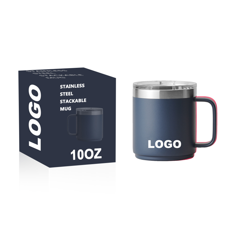 10oz Stackable Mug With Magnetic Slider Lid Sweat Free BPA Free Navy Red