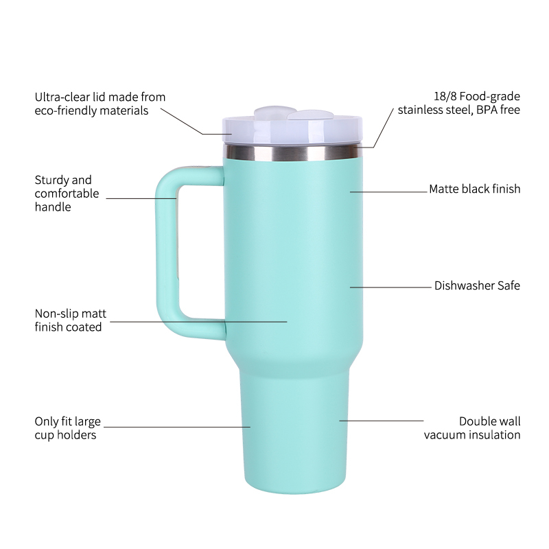 40 oz  Tumbler 304 Stainless Steel Tumbler with Handle Straw Lid  Insulated Travel Mug for Hot and Cold Beverages