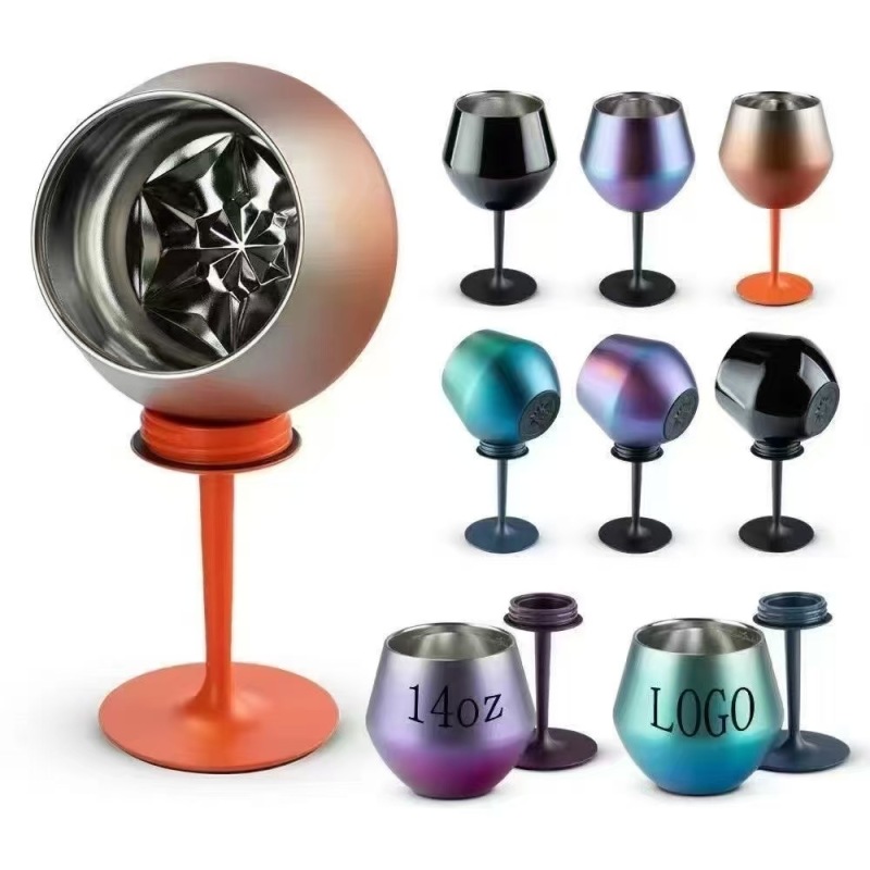 New Arrival 14oz Double-Walled Stainless Steel Wine Tumbler with Removable Handle Customizable Logo for Champagne Wine Goblet