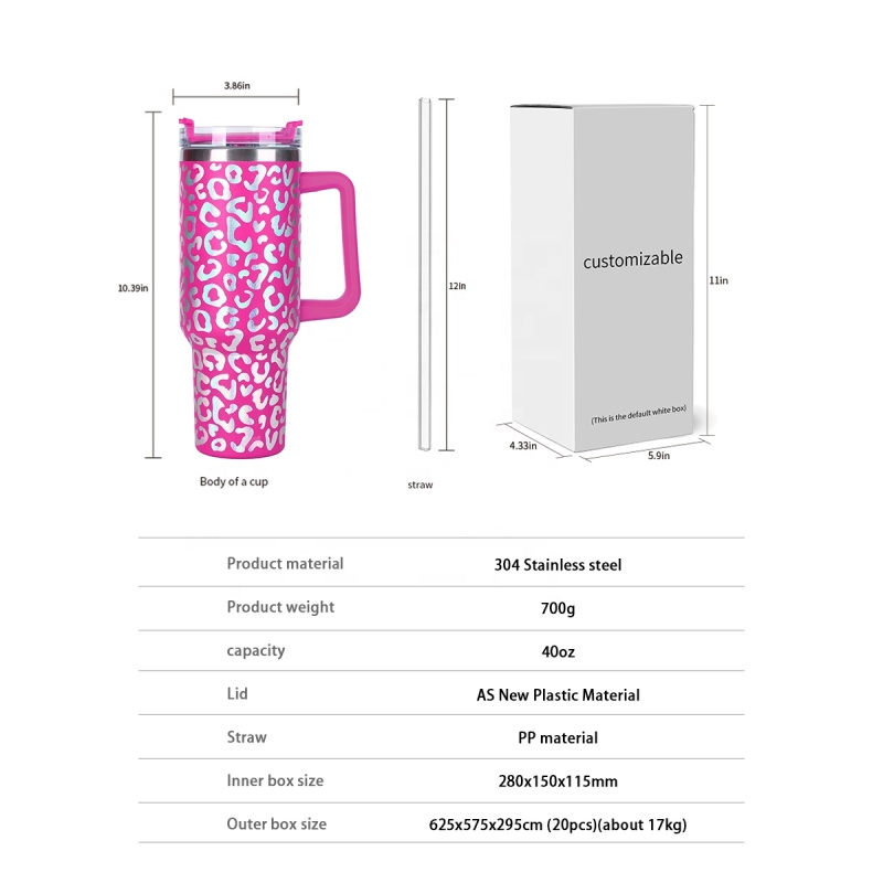 40oz Leopard Stainless Steel Tumbler Vacuum Insulated Drinking Tumblers Iridescent Water Bottle with Handle