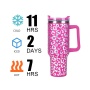 40oz Leopard Stainless Steel Tumbler Vacuum Insulated Drinking Tumblers Iridescent Water Bottle with Handle