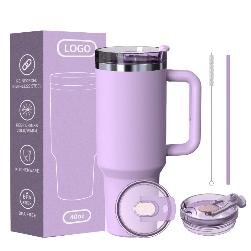 40oz doppelwandiger Edelstahlbecher, neues Design, quadratische Becher mit Henkel und Strohhalm, vakuumisolierter Bierbecher für unterwegs