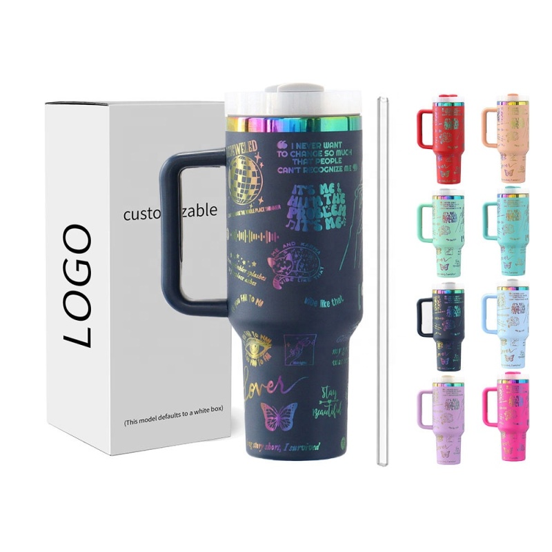 Товары на заказ нержавеющая сталь золото медь радуга позолоченный штампованный гравированный дорожный стакан 40 унций вакуумный с двойными стенками