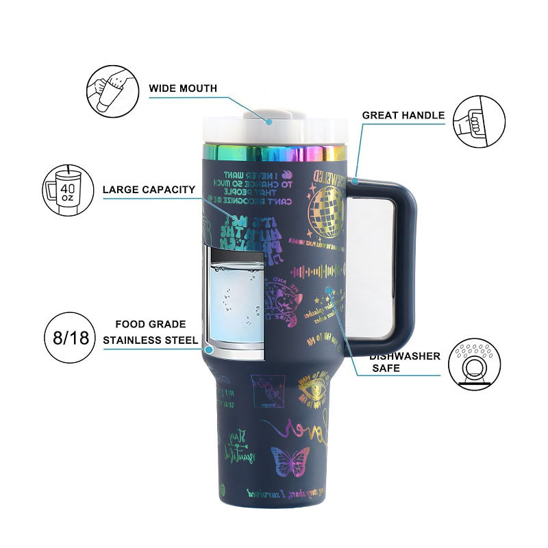 Товары на заказ нержавеющая сталь золото медь радуга позолоченный штампованный гравированный дорожный стакан 40 унций вакуумный с двойными стенками