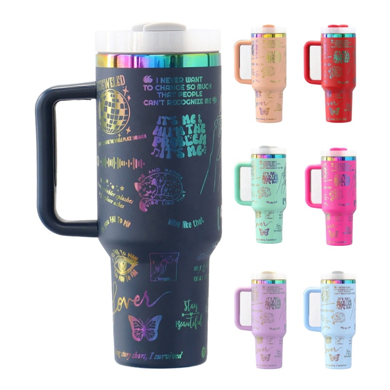 Товары на заказ нержавеющая сталь золото медь радуга позолоченный штампованный гравированный дорожный стакан 40 унций вакуумный с двойными стенками