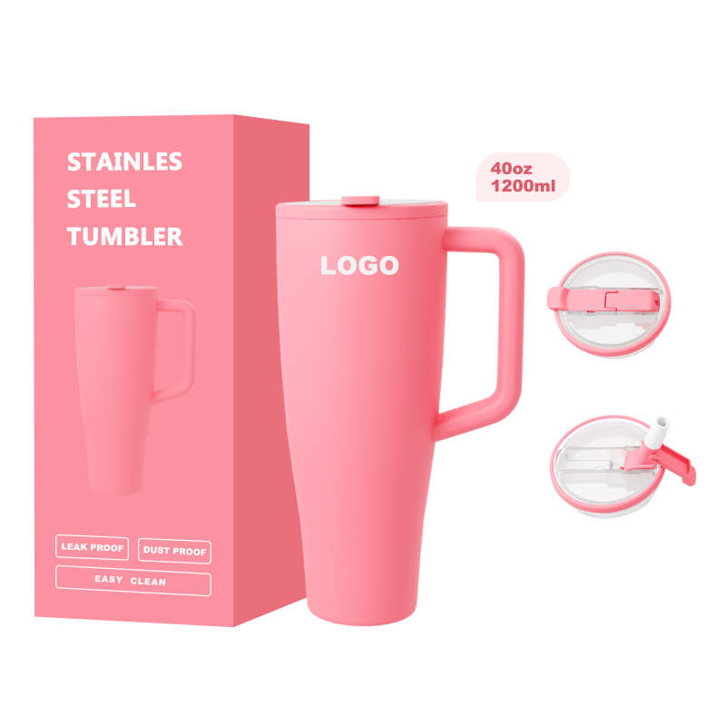 New Design 100% Leakproof 40oz Insulated Stainless Steel Tumbler with Handle and Straw Friendly Base and Grass Holder