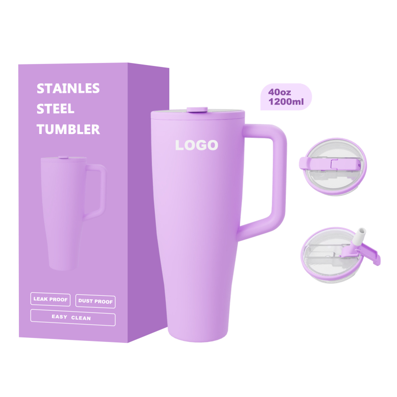 New Design 100% Leakproof 40oz Insulated Stainless Steel Tumbler with Handle and Straw Friendly Base and Grass Holder
