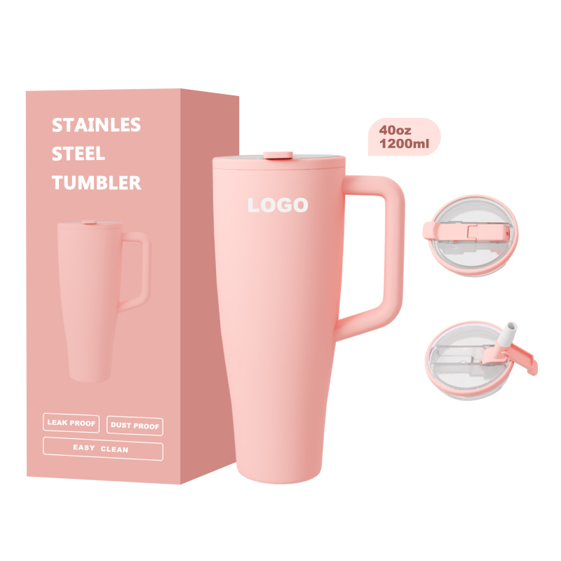 New Design 100% Leakproof 40oz Insulated Stainless Steel Tumbler with Handle and Straw Friendly Base and Grass Holder