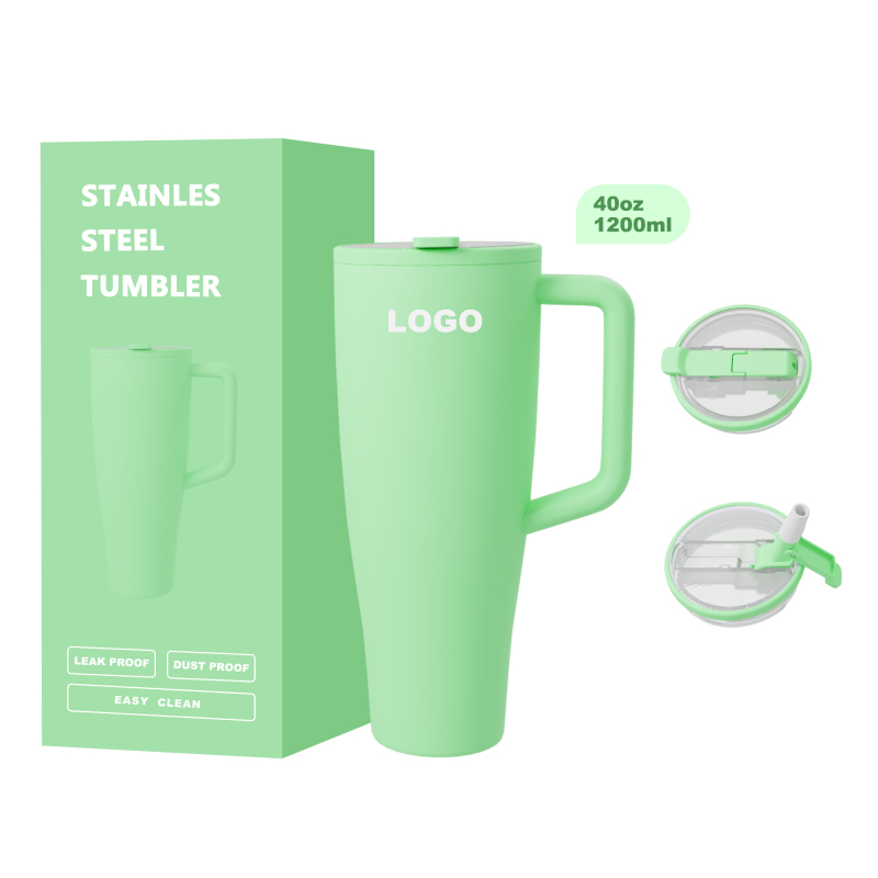 New Design 100% Leakproof 40oz Insulated Stainless Steel Tumbler with Handle and Straw Friendly Base and Grass Holder