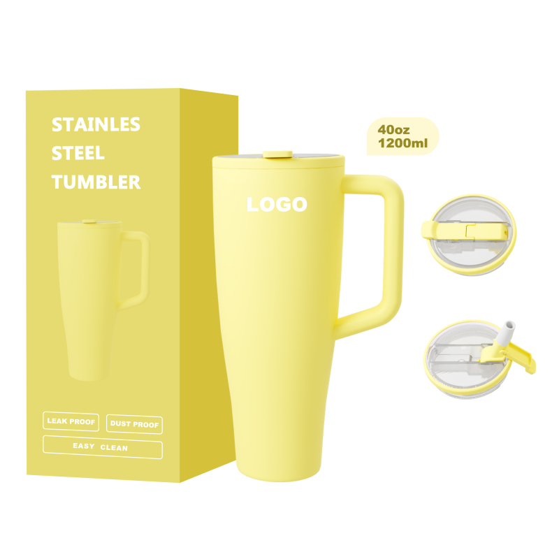 New Design 100% Leakproof 40oz Insulated Stainless Steel Tumbler with Handle and Straw Friendly Base and Grass Holder
