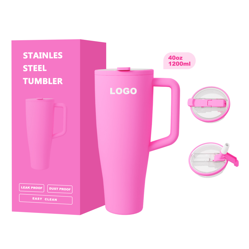 New Design 100% Leakproof 40oz Insulated Stainless Steel Tumbler with Handle and Straw Friendly Base and Grass Holder