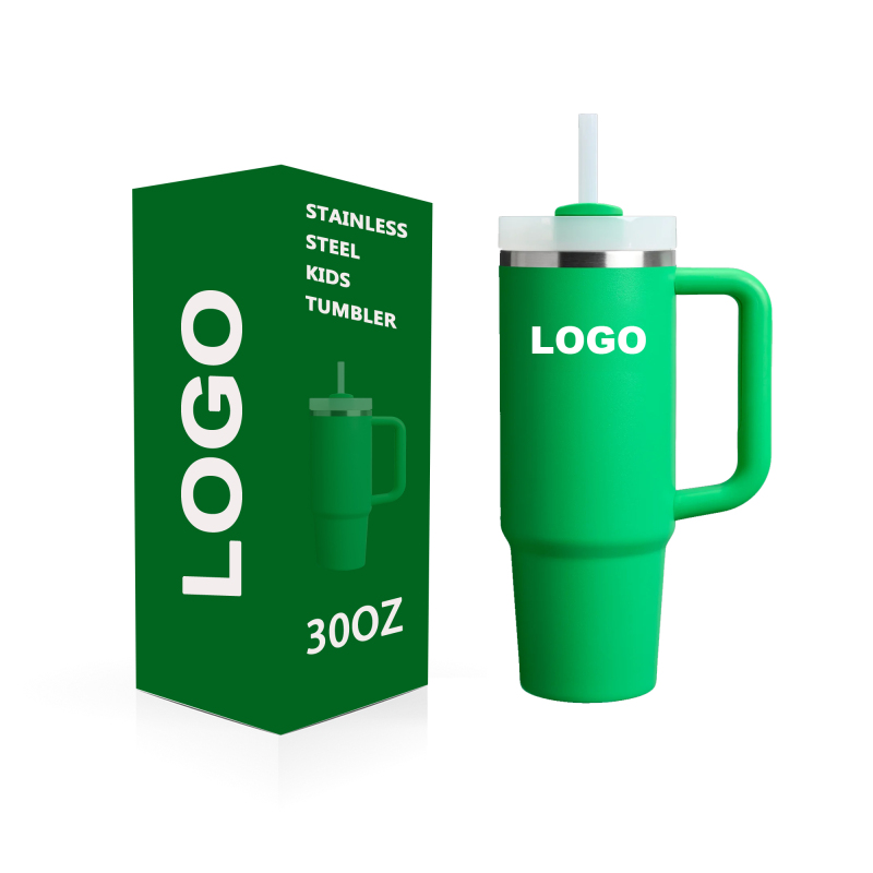 30oz Vacuum Tumbler with Handle and Silicone Straw Wholesale Custom  Leakproof Tumbler Cream