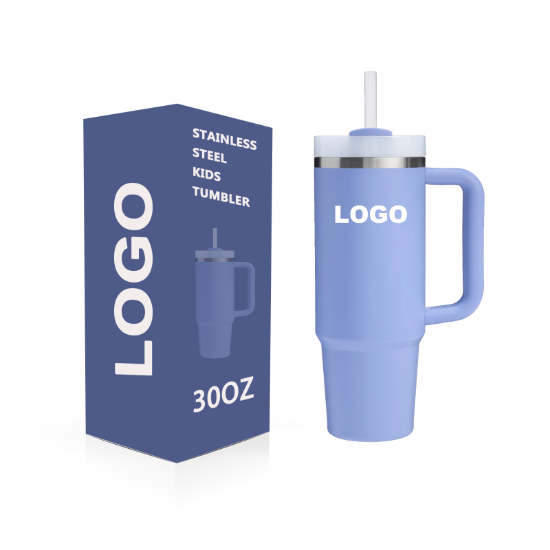 30oz Vacuum Tumbler with Handle and Silicone Straw Wholesale Custom  Leakproof Tumbler Cream