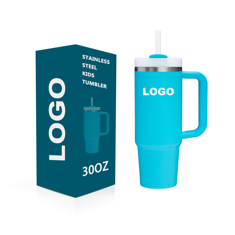 30oz Vacuum Tumbler with Handle and Silicone Straw Wholesale Custom  Leakproof Tumbler Cream