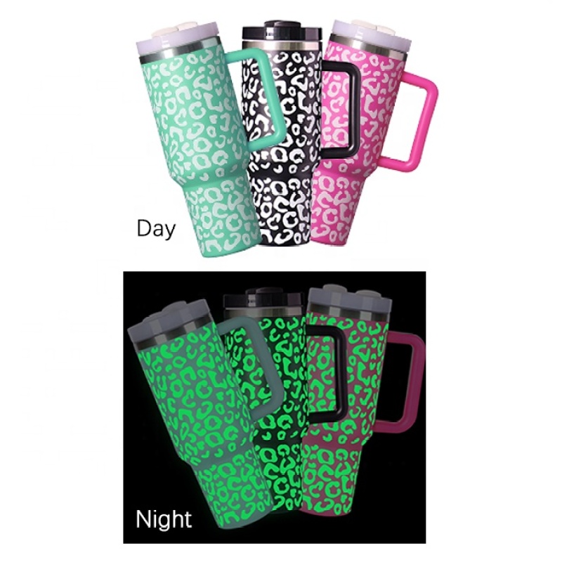 YEDI 40oz H2.0 Modern Adventure Reusable Leopard Shape Grow in Dark Vacuum Insulated Travel Coffee Tumbler