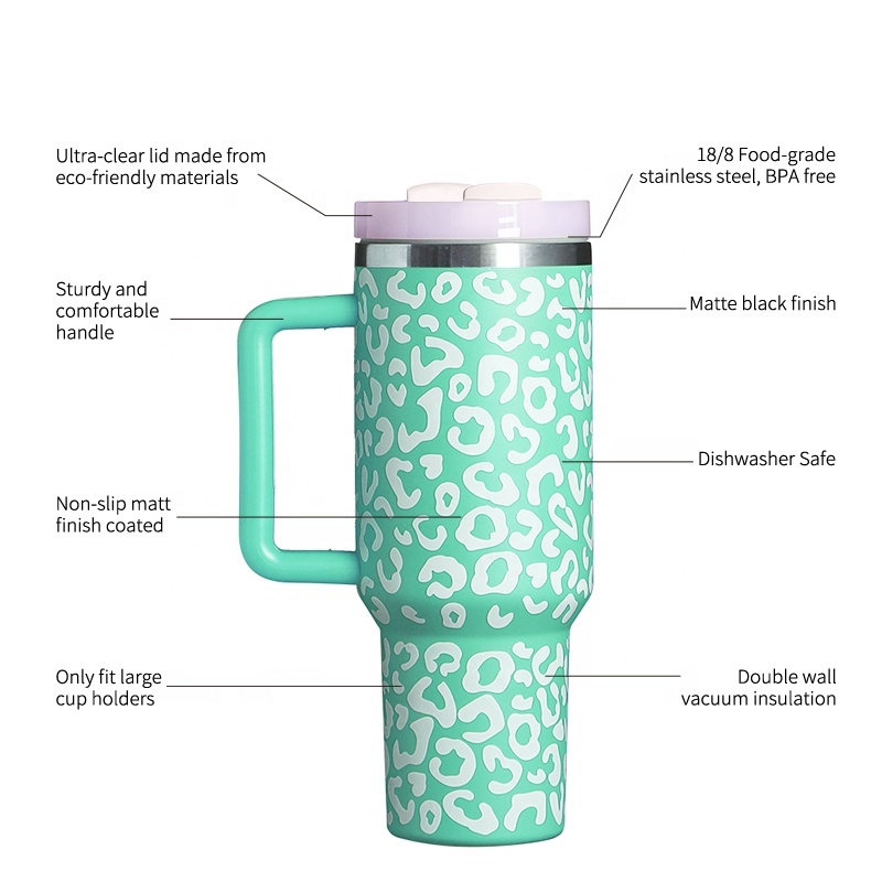 YEDI 40oz H2.0 Modern Adventure Reusable Leopard Shape Grow in Dark Vacuum Insulated Travel Coffee Tumbler