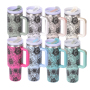 YEDI 40oz H2.0 Tumbler Sunflower Design Double Wall Vacuum Tumbler with Handle and Straw Reusable Stainless Steel Mugs