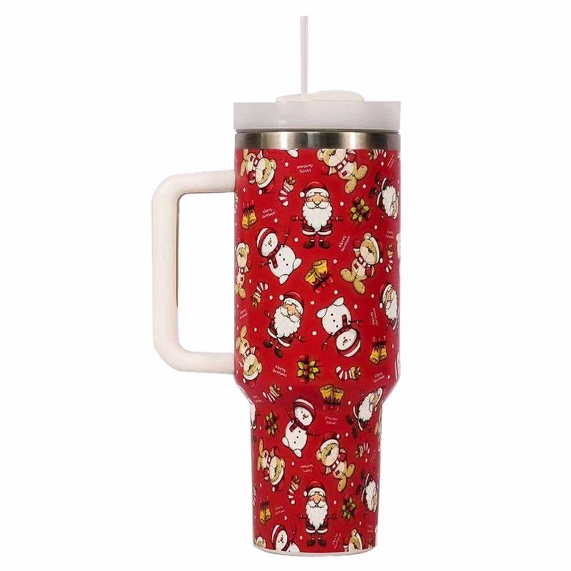 YEDI 40oz Double Wall Stainless Steel Tumbler Handle Straw Christmas Thermo Water Bottle Coffee Mug Customizable Logo Vacuum Cup