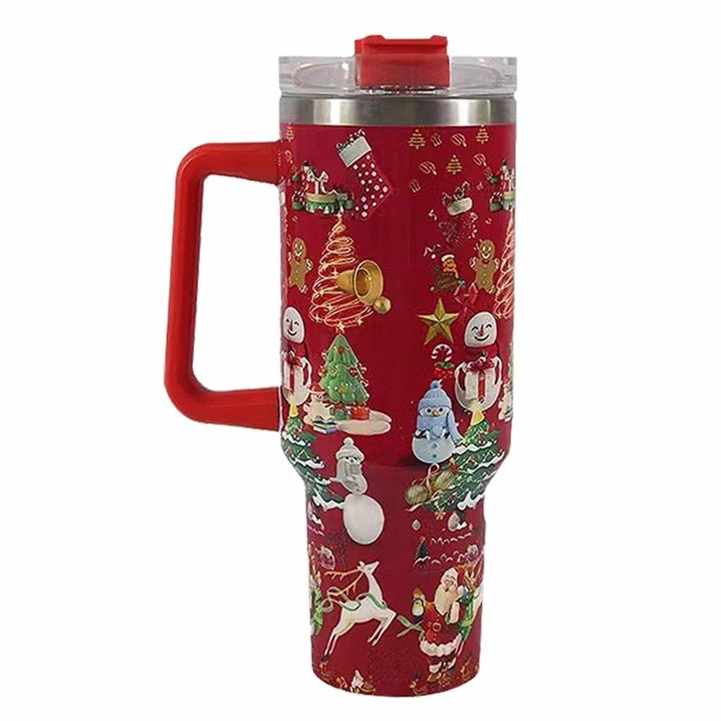 YEDI 40oz Double Wall Stainless Steel Tumbler Handle Straw Christmas Thermo Water Bottle Coffee Mug Customizable Logo Vacuum Cup