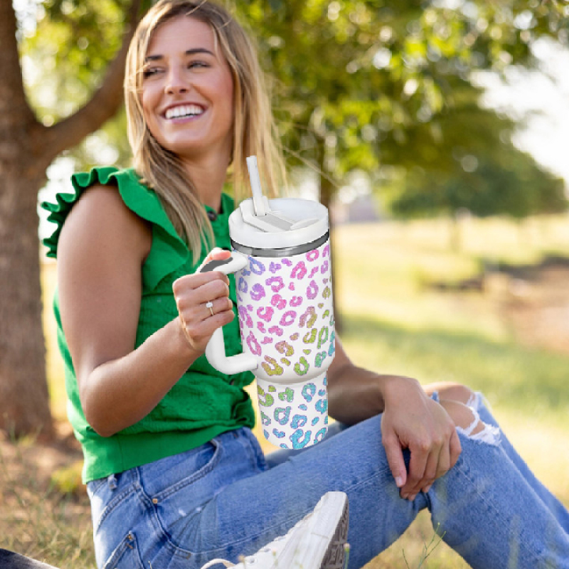 YEDI 40oz Tumbler with Handle Stainless Steel Insulated Lid Straw Lid Reusable Water Bottle Vacuum Travel Coffee Mug Cup
