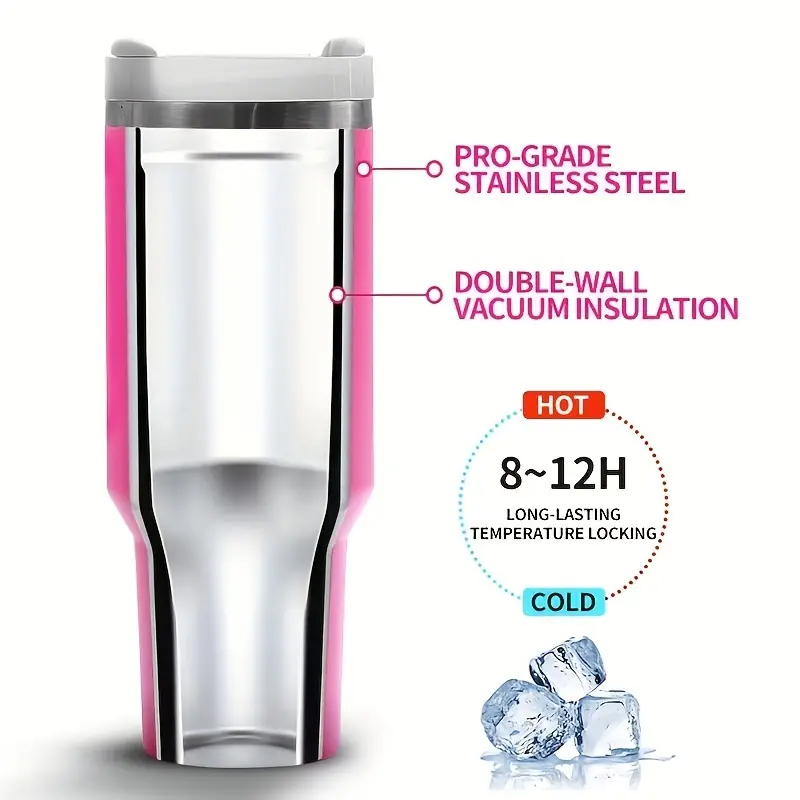 YEDI 40oz Tumbler with Handle Stainless Steel Insulated Lid Straw Lid Reusable Water Bottle Vacuum Travel Coffee Mug Cup