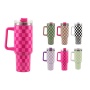40oz  H2.0 Tumbler Chessboard Grain Double Wall Vacuum Tumbler with Handle and Straw Reusable Stainless Steel Mugs