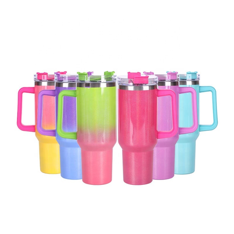 Double Wall Vacuum Sealed 40oz Insulated Travel Mug Tumbler with Handle Stainless Steel Cup with Straw and Lid