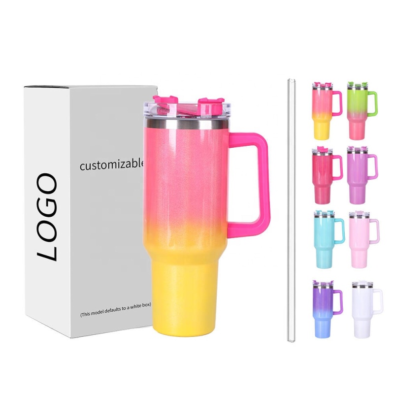 Double Wall Vacuum Sealed 40oz Insulated Travel Mug Tumbler with Handle Stainless Steel Cup with Straw and Lid