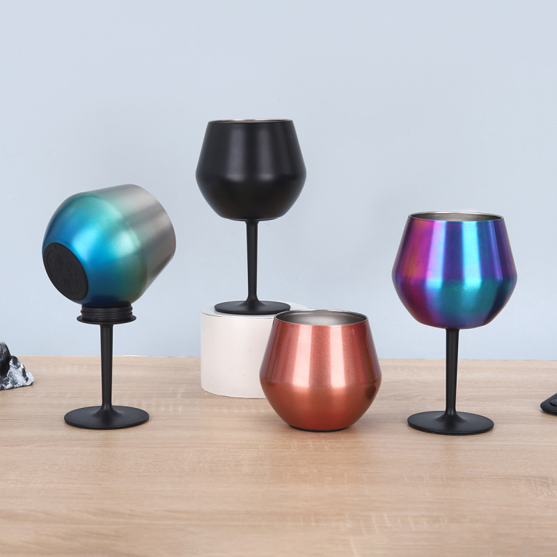 2025 New Stainless Steel Cocktail Glass Colorful Wine Glasses 414ml Double Wall Insulated Wine Tumbler Cups