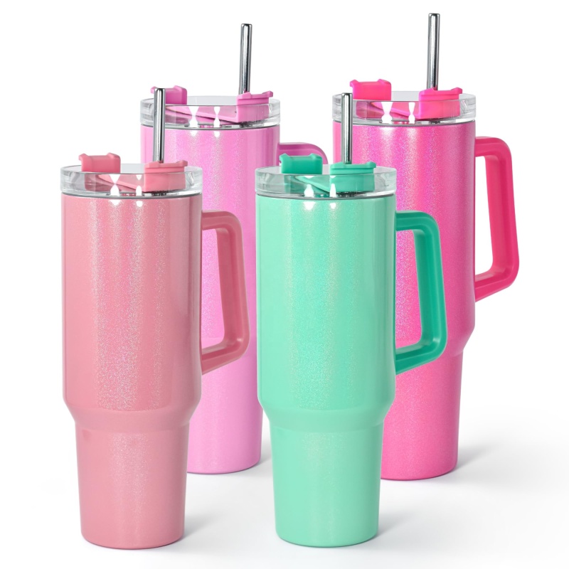 40oz Sublimation Shimmer Tumbler Green Pink Stainless Steel Straw Lid Insulated Double Wall Vacuum Reusable Cups with Handle