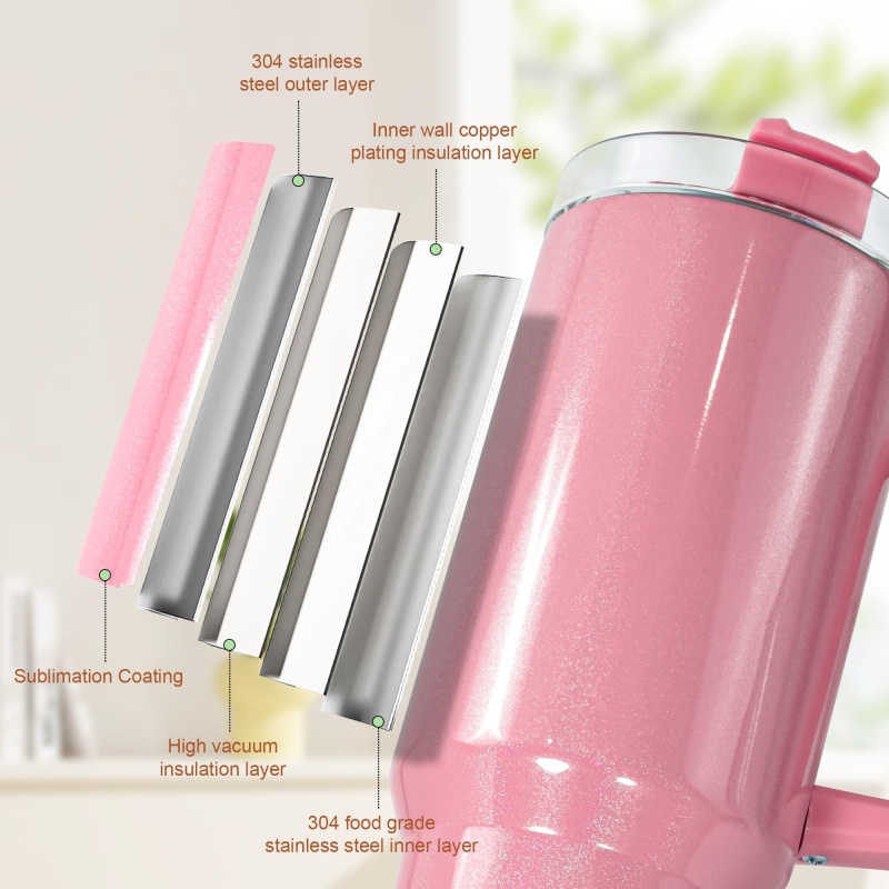 40oz Sublimation Shimmer Tumbler Green Pink Stainless Steel Straw Lid Insulated Double Wall Vacuum Reusable Cups with Handle