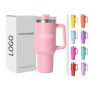 40oz Stainless Steel Thermal Tumbler with Handle Hot Coffee Mug Cup with Customizable Logo Portable Vacuum Flask with Straws