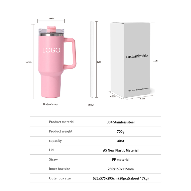 40oz Stainless Steel Thermal Tumbler with Handle Hot Coffee Mug Cup with Customizable Logo Portable Vacuum Flask with Straws