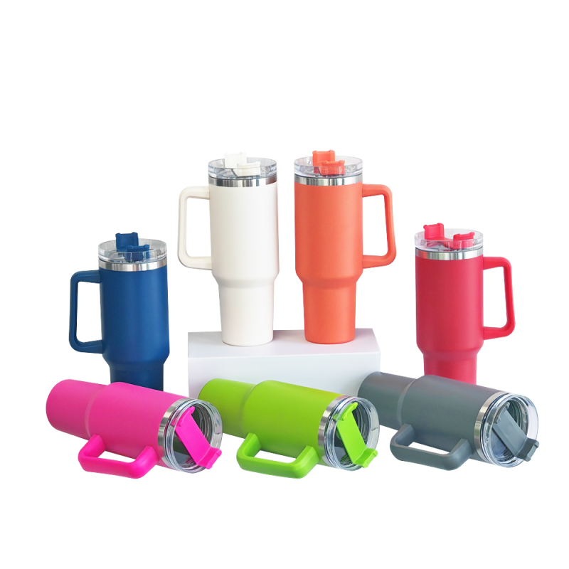 40oz Stainless Steel Thermal Tumbler with Handle Hot Coffee Mug Cup with Customizable Logo Portable Vacuum Flask with Straws