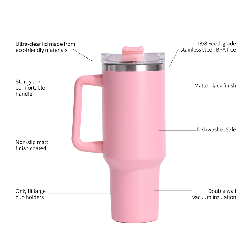 40oz Stainless Steel Thermal Tumbler with Handle Hot Coffee Mug Cup with Customizable Logo Portable Vacuum Flask with Straws