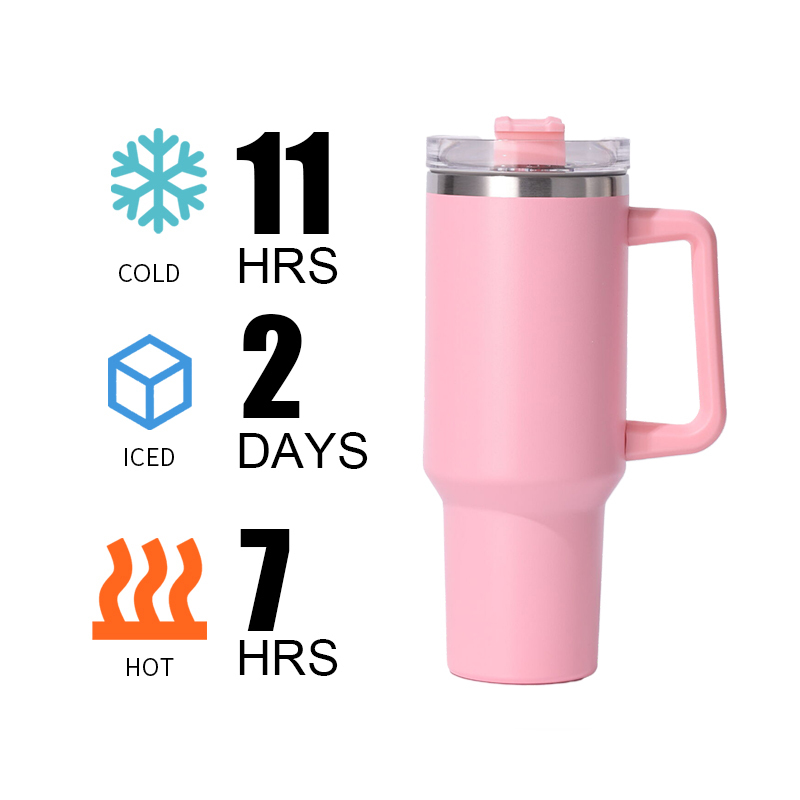 40oz Stainless Steel Thermal Tumbler with Handle Hot Coffee Mug Cup with Customizable Logo Portable Vacuum Flask with Straws