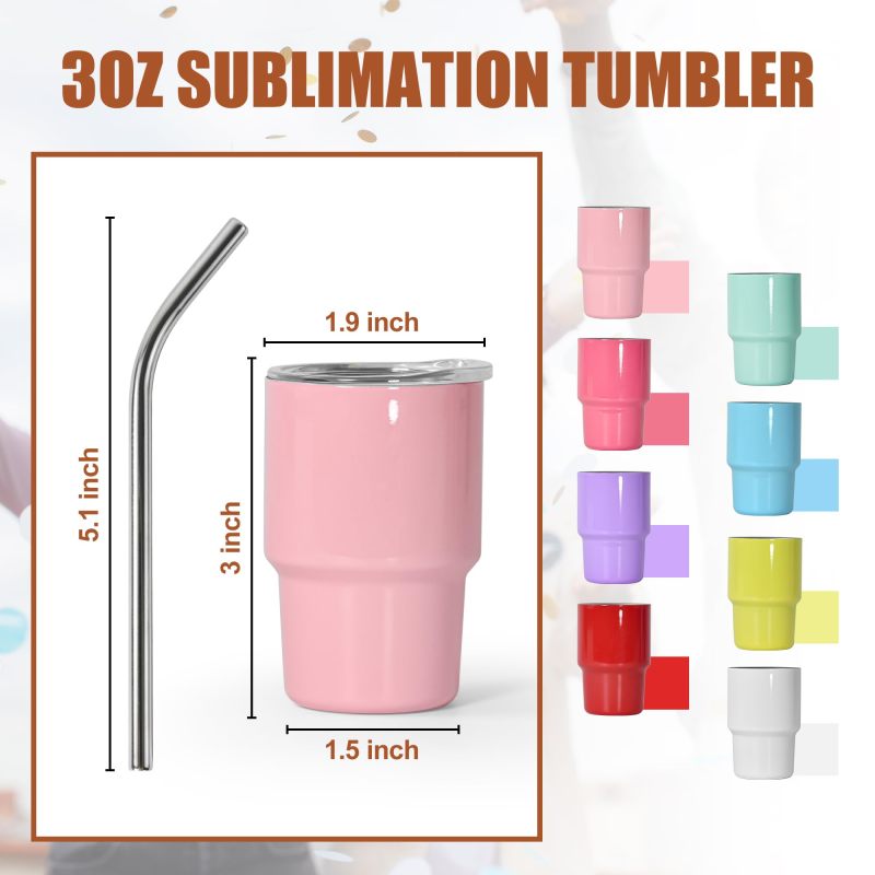 YEDI 3oz Mini Tumbler Shot Glass with Straw Cute Stainless Steel Blank Shot Glasses Set for Parties Drink Cup