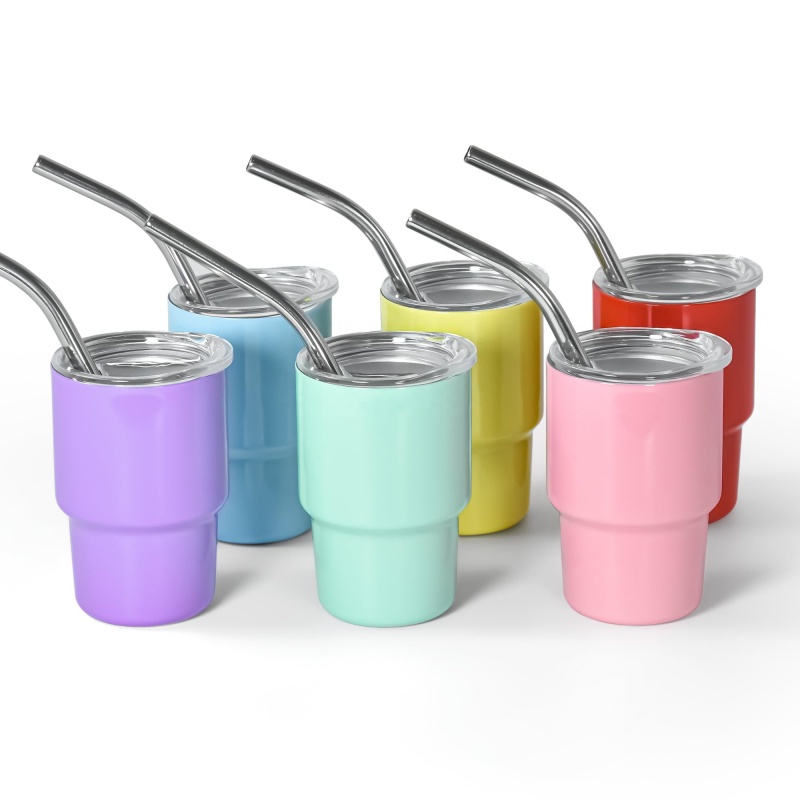 YEDI 3oz Mini Tumbler Shot Glass with Straw Cute Stainless Steel Blank Shot Glasses Set for Parties Drink Cup