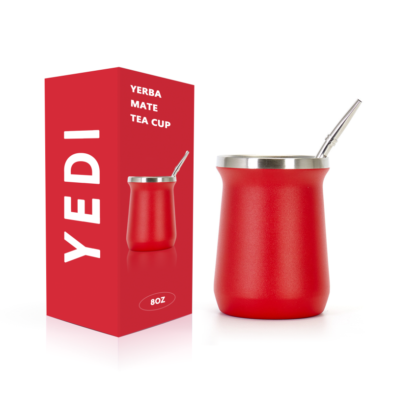 YEDI 8oz White Stainless Steel Double Wall Vacuum Insulated Tumbler Yerba Mate Cup with Bombilla