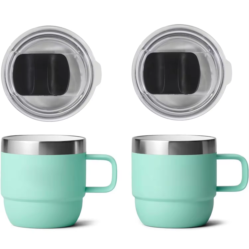 YEDI 2-teiliger stapelbarer Kaffeebecher aus Edelstahl (6 ml) mit Keramikauskleidung, Metallgriff und magnetischem Schiebedeckel