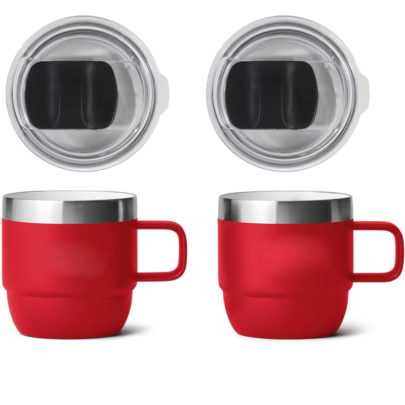 YEDI 2-teiliger stapelbarer Kaffeebecher aus Edelstahl (6 ml) mit Keramikauskleidung, Metallgriff und magnetischem Schiebedeckel