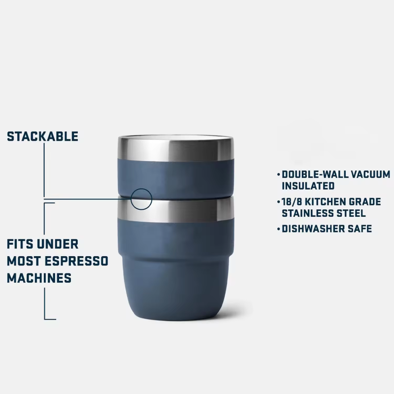 YEDI 2-teiliger stapelbarer Kaffeebecher aus Edelstahl (6 ml) mit Keramikauskleidung, Metallgriff und magnetischem Schiebedeckel