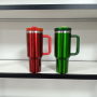 H2.0 in Stock 40oz Travel Coffee Mug Red Green Christmas Tumbler for Laser Engraved Christmas Vacation Tumbler for Sublimation
