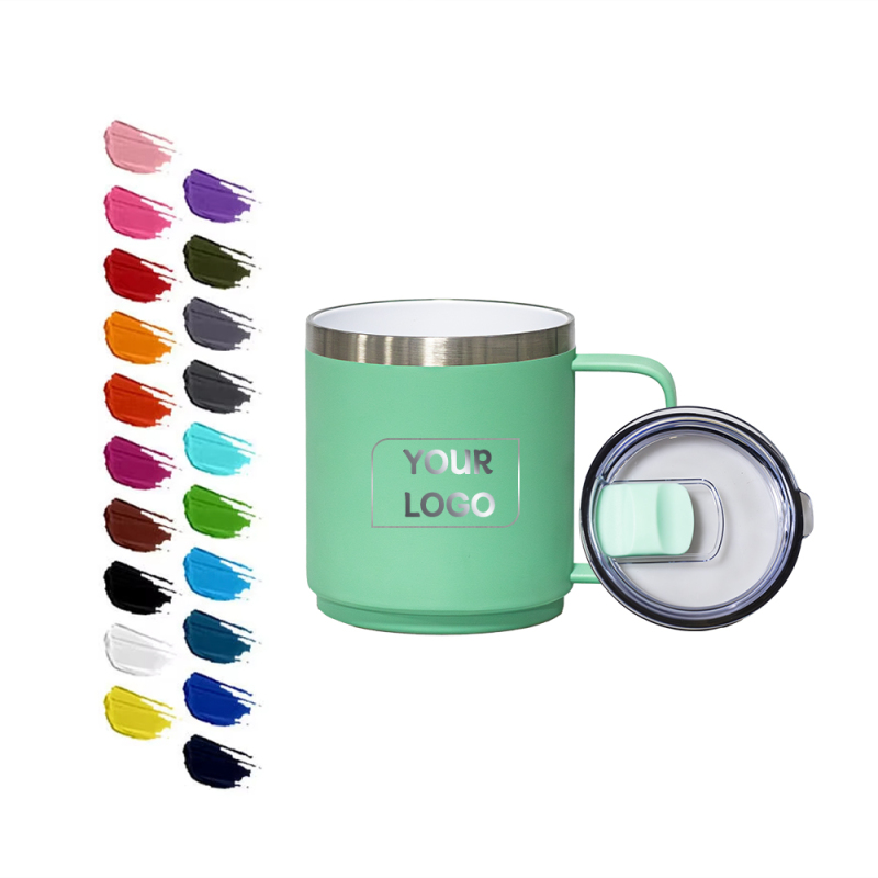Custom Logo 12oz Powder Coated Double Wall Vacuum Insulated Stainless Steel Tumbler Durasip Ceramic Lining Coffee Business Gifts