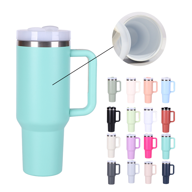 Hot Sale 40 oz Tumbler with Handle and Straw Insulated Water Bottle with Straw Tumbler With Durasip Ceramic Lining