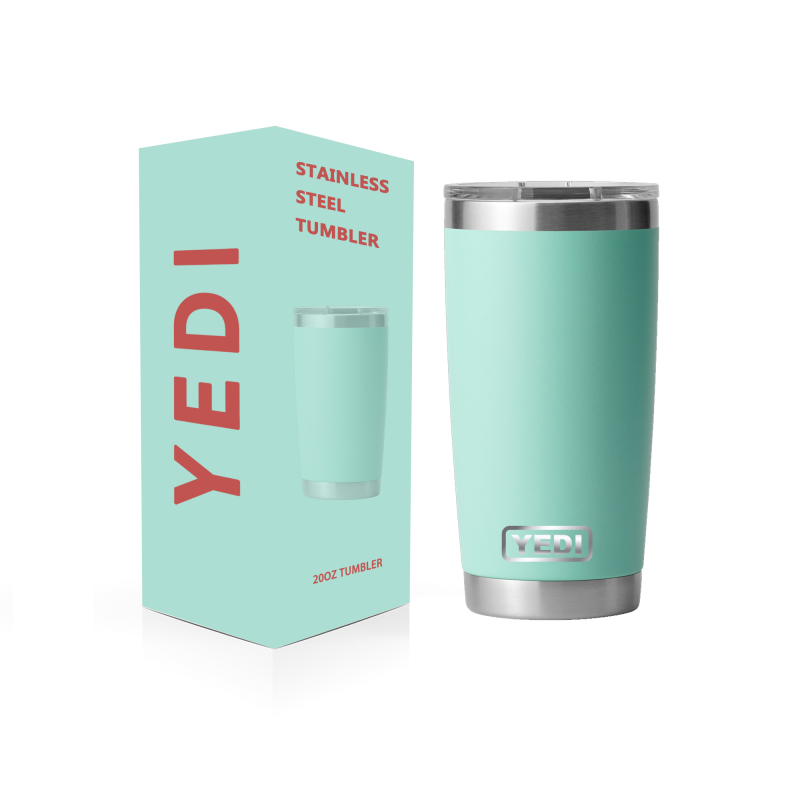 YEDI 20 oz Double Wall Insulated Stainless Steel Tumbler Seafoam Travel Coffee Mug with Magnetic Lid and 20 oz Flask Tumblr