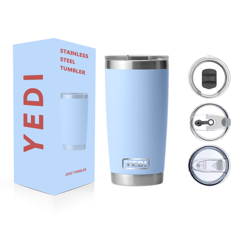 YEDI 20 oz Double Wall Insulated Stainless Steel Tumbler Seafoam Travel Coffee Mug with Magnetic Lid and 20 oz Flask Tumblr